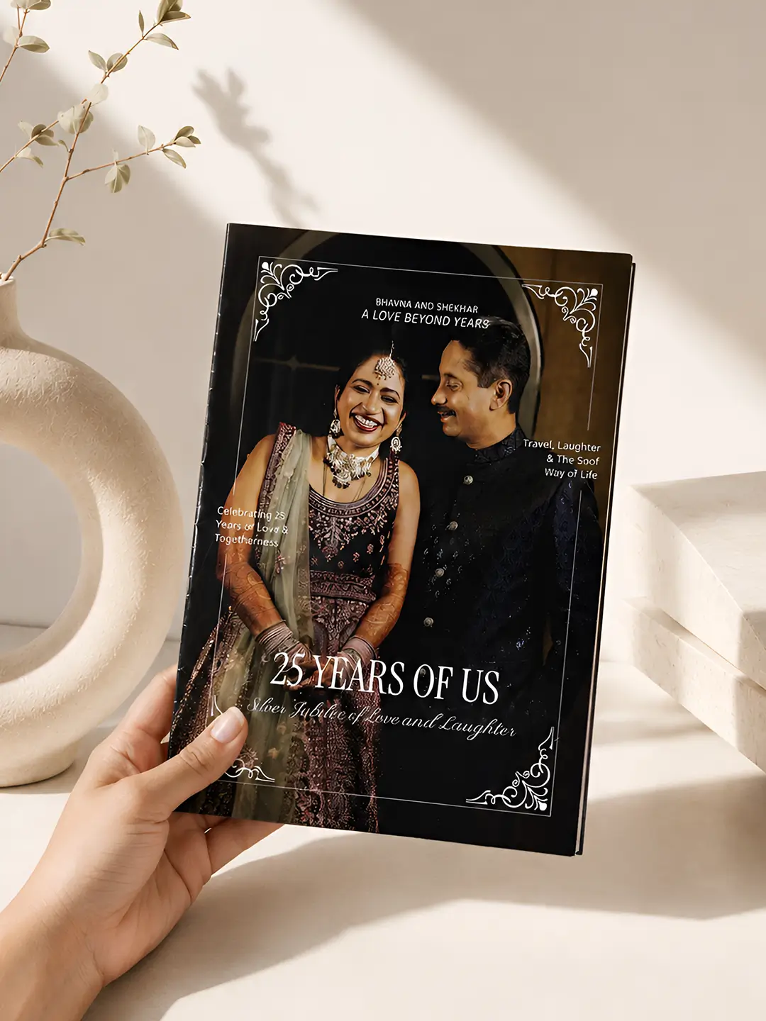 Anniversary Magazine with custom wedding and couple photos displayed across A4 love story pages