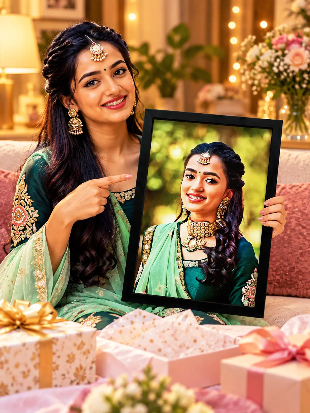 Aquarelle Digital Portrait Frame created from customer photo available in A4 A3 and A2 sizes for gifting in India.