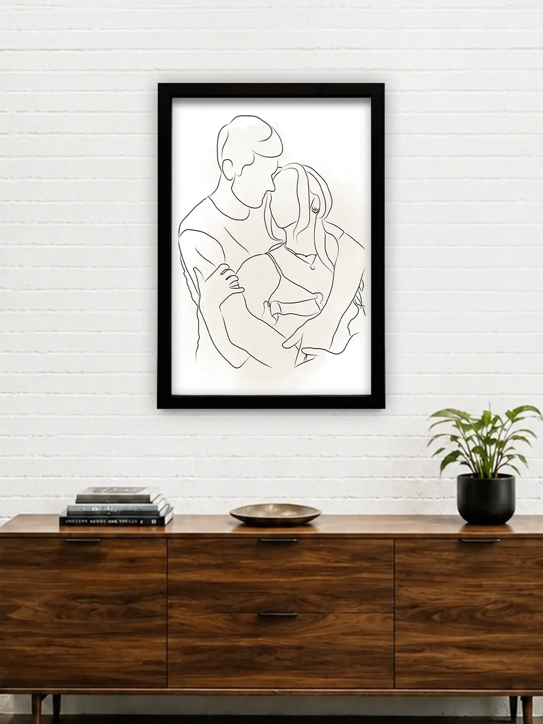 Watercolor Patch Framed Wall Art – Minimalist Couple Line Art Wall Decor | Ready to Ship