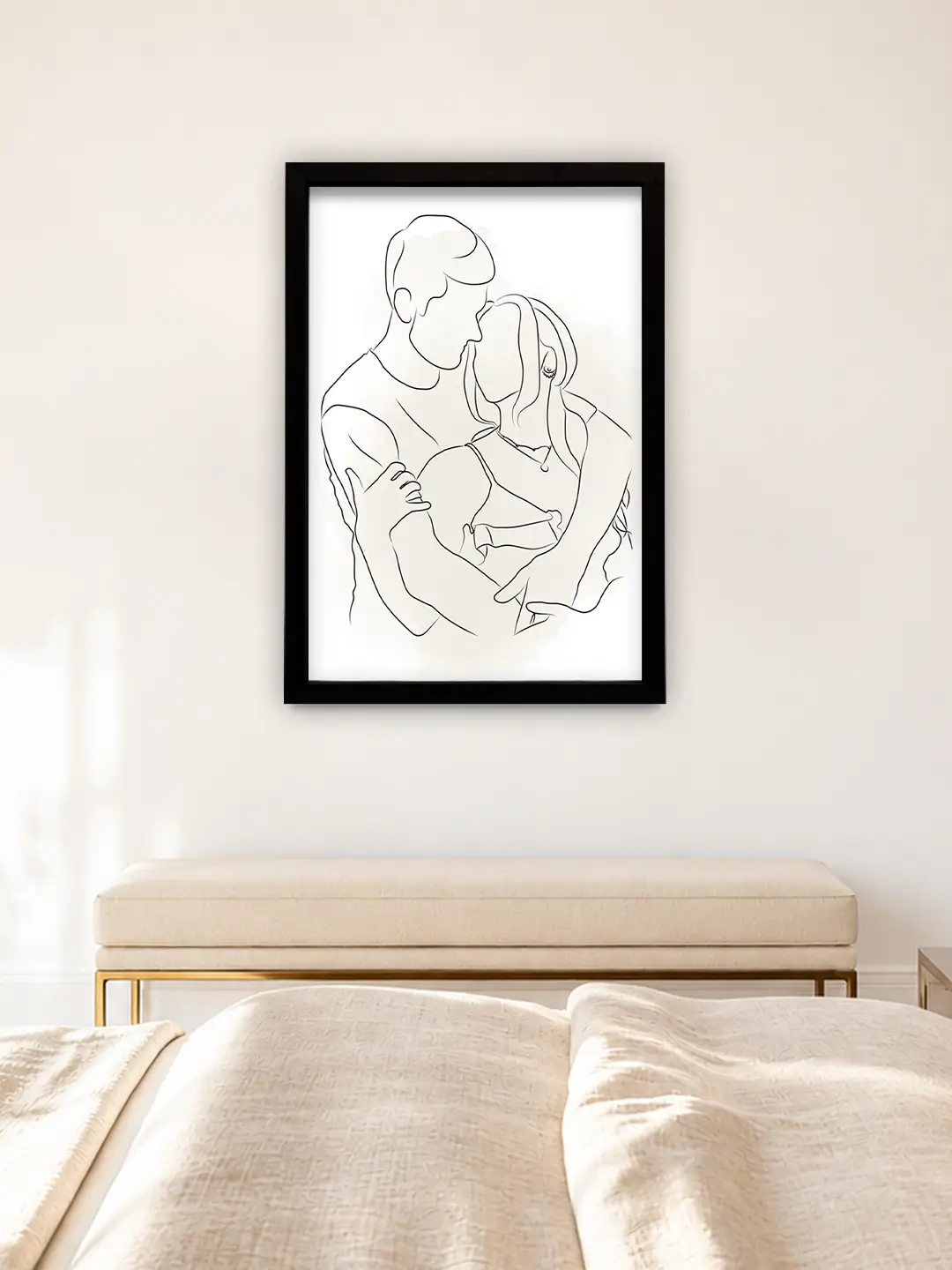 Watercolor Patch Framed Wall Art – Minimalist Couple Line Art Wall Decor | Ready to Ship