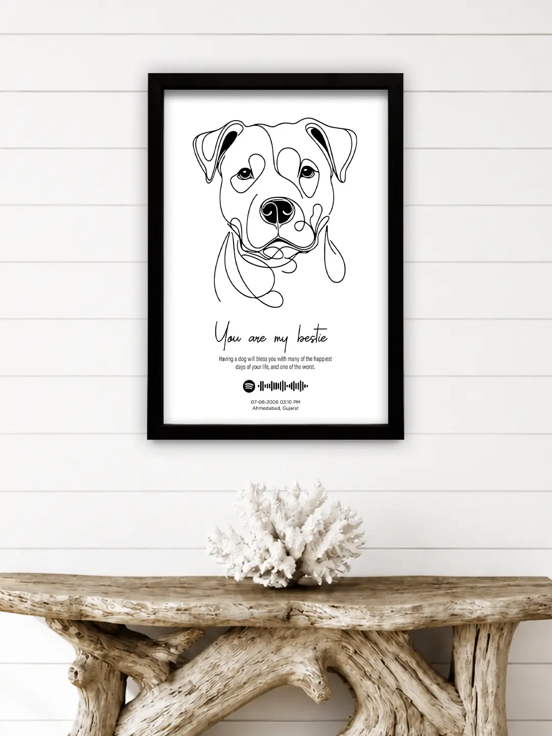 Single Line Art Pet Frame – Premium Framed Dog Line Art Wall Decor | Ready-to-Ship Pet Wall Art