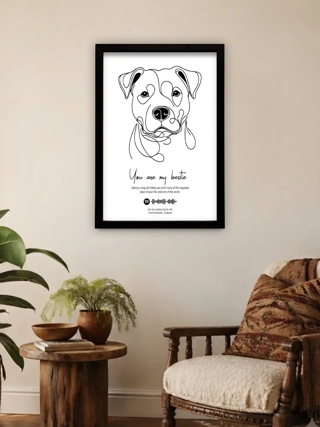 Single Line Art Pet Frame – Premium Framed Dog Line Art Wall Decor | Ready-to-Ship Pet Wall Art