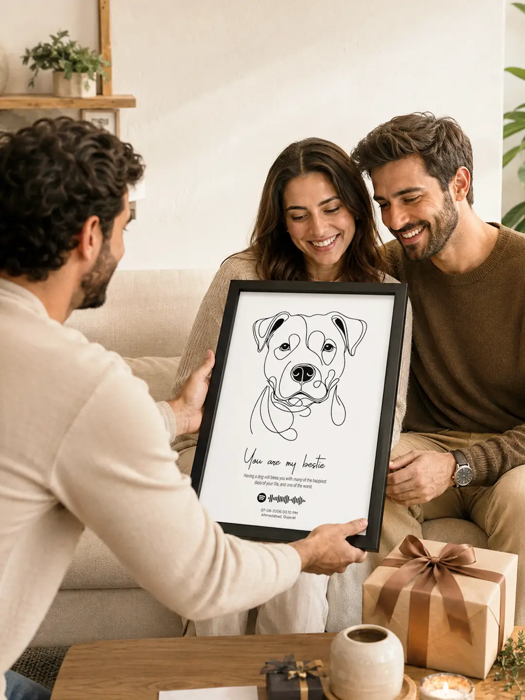 Single Line Art Pet Frame – Premium Framed Dog Line Art Wall Decor | Ready-to-Ship Pet Wall Art