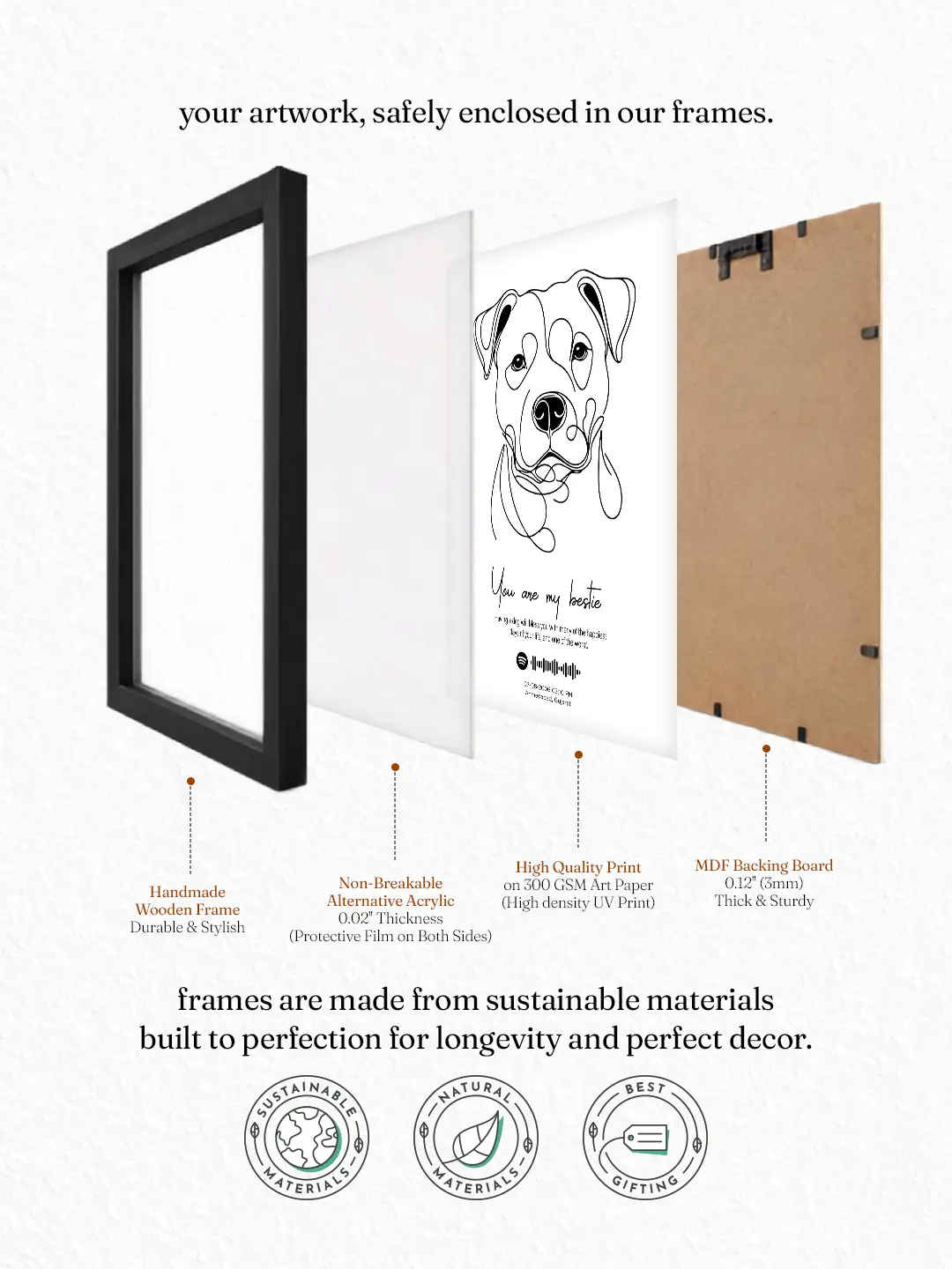 Single Line Art Pet Frame – Premium Framed Dog Line Art Wall Decor | Ready-to-Ship Pet Wall Art