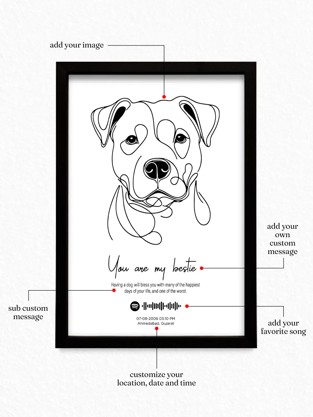 Single Line Art Pet Frame – Premium Framed Dog Line Art Wall Decor | Ready-to-Ship Pet Wall Art
