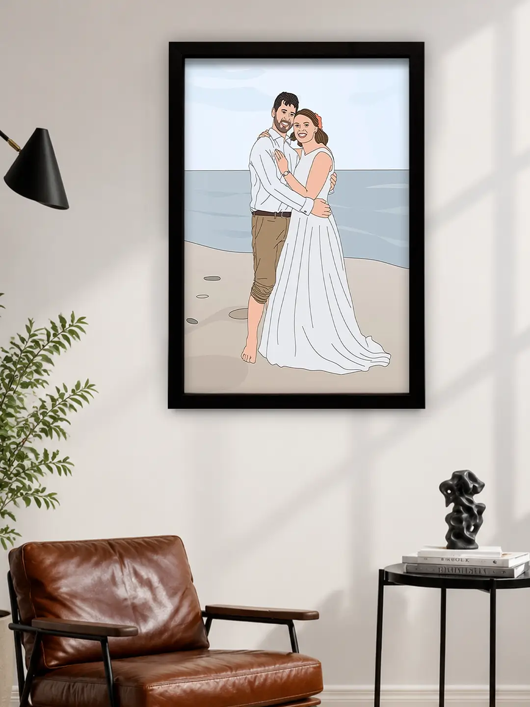 Finetune Line Art Frame – Premium Personalized Couple Portrait Wall Art | Ready-to-Ship Framed Artwork