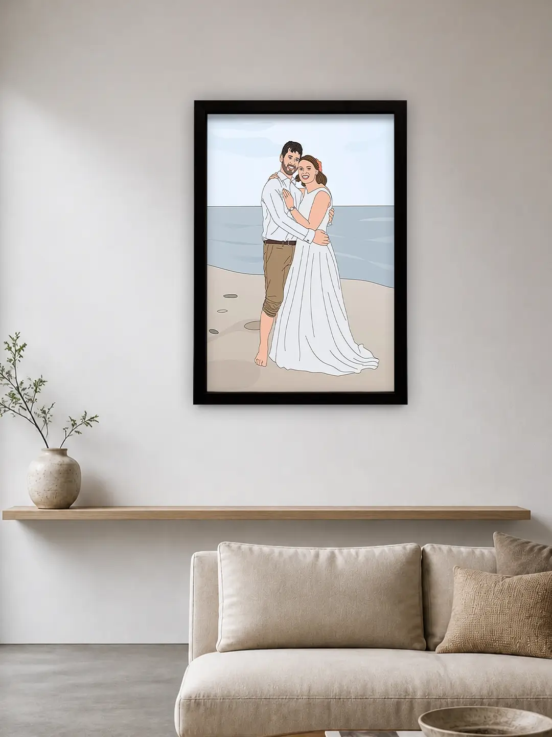 Finetune Line Art Frame – Premium Personalized Couple Portrait Wall Art | Ready-to-Ship Framed Artwork