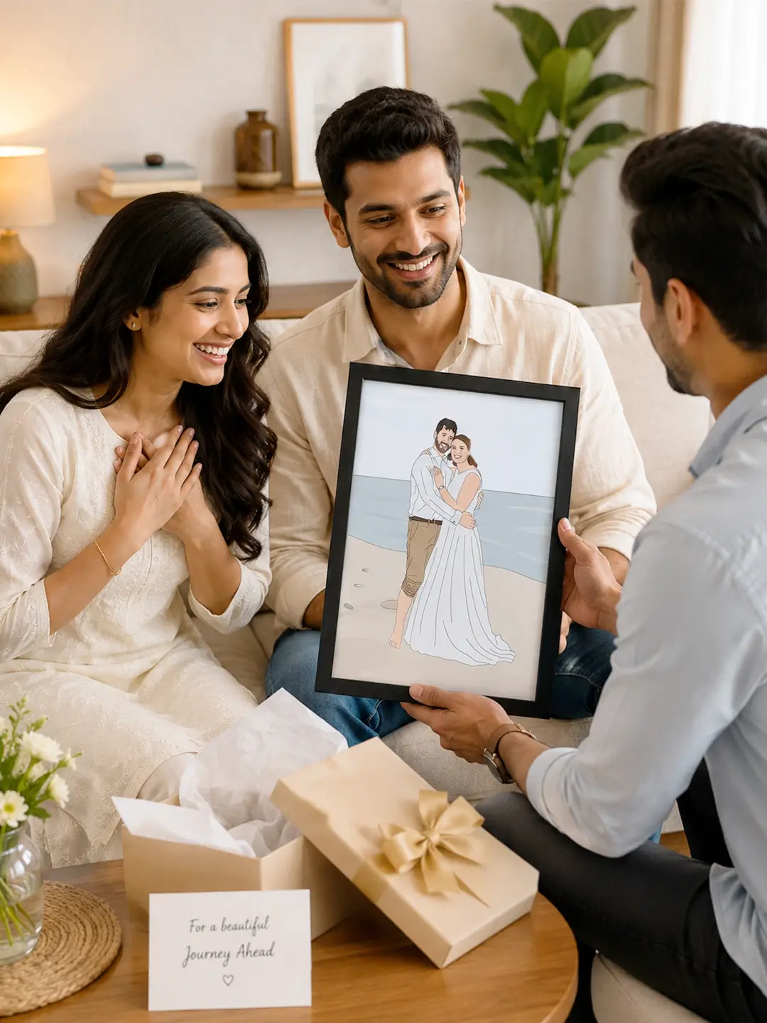 Finetune Line Art Frame – Premium Personalized Couple Portrait Wall Art | Ready-to-Ship Framed Artwork