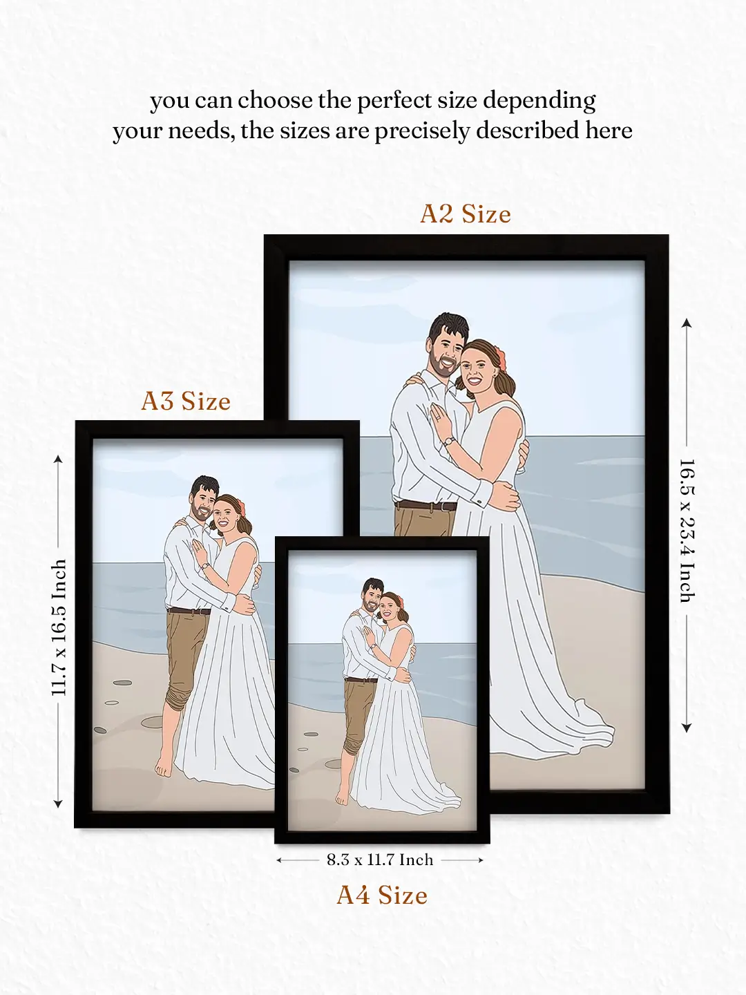 Finetune Line Art Frame – Premium Personalized Couple Portrait Wall Art | Ready-to-Ship Framed Artwork