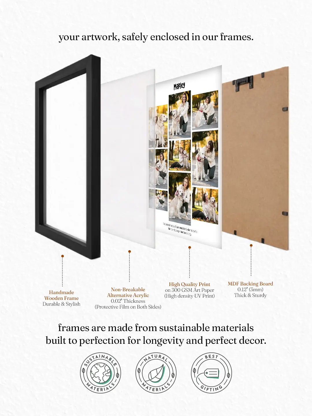 Framed Memories Pet Frame – Custom 9 Photo Personalized Pet Picture Frame