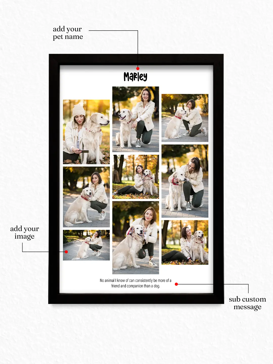 Framed Memories Pet Frame – Custom 9 Photo Personalized Pet Picture Frame