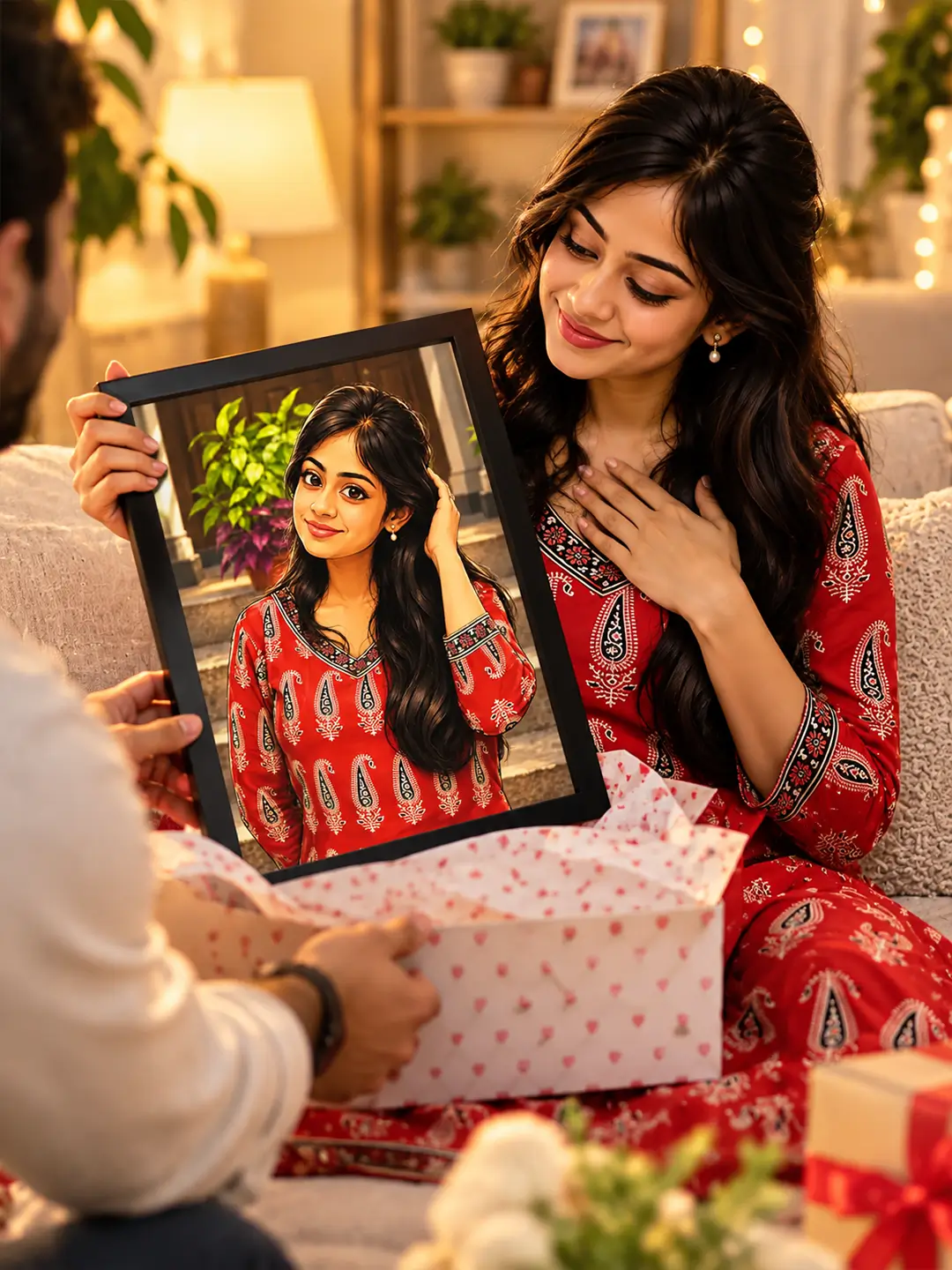 Custom Caricature Portrait Frame featuring a personalized hand-sketched style portrait
