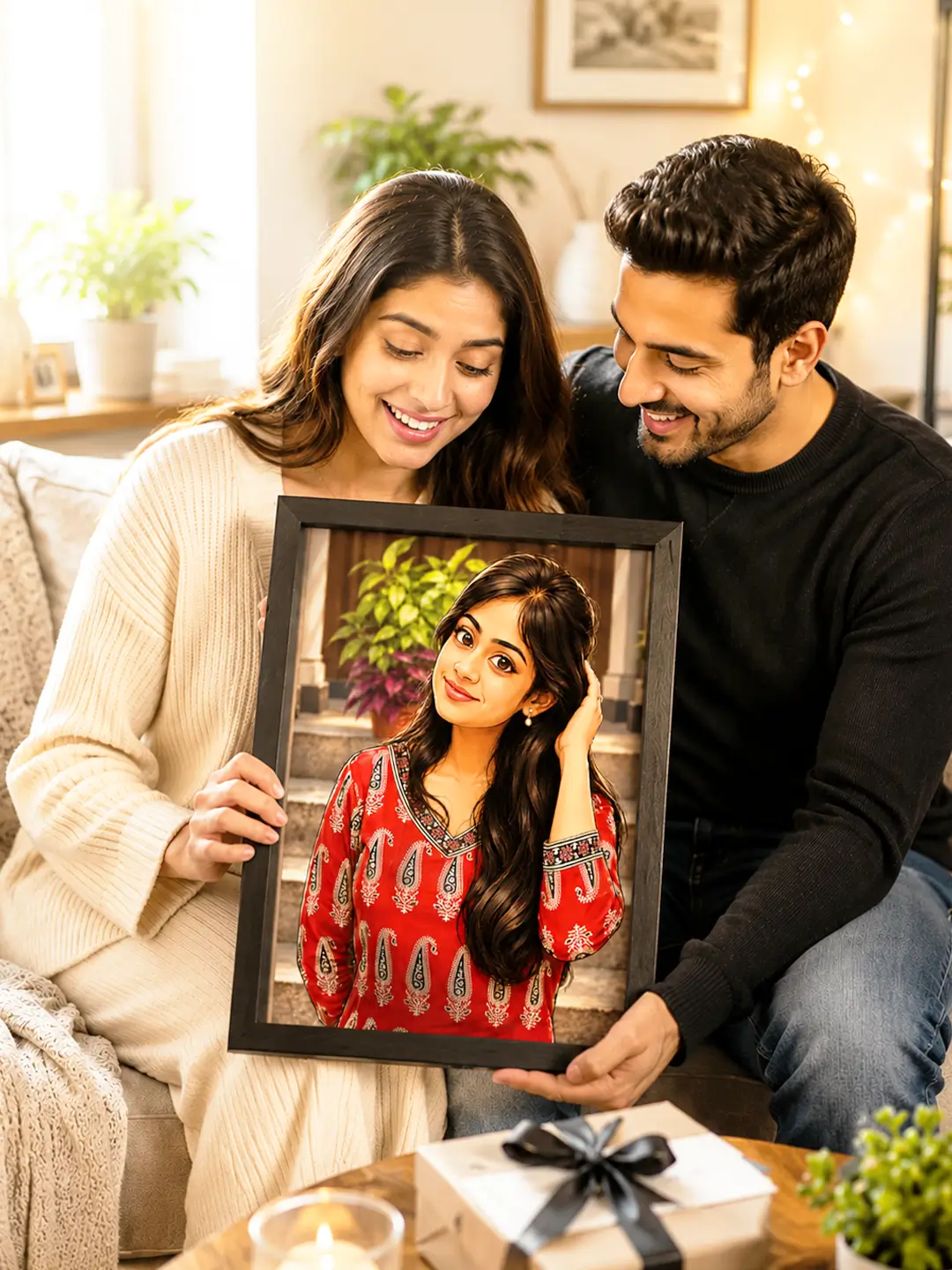 Caricature Portrait Frame – Custom Hand-Sketched Personalized Photo Frame