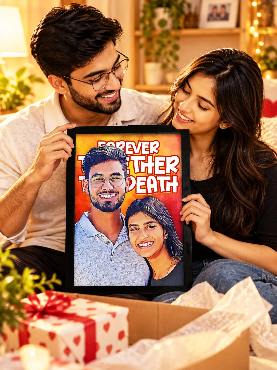 Custom Cartoon Character Frame with hand-sketched cartoon portrait and personalized message