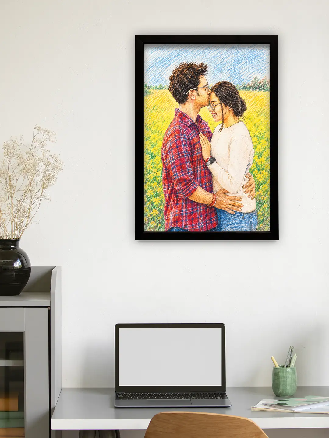 Digital Pencil Sketch – Custom Photo to Pencil Sketch Portrait Frame