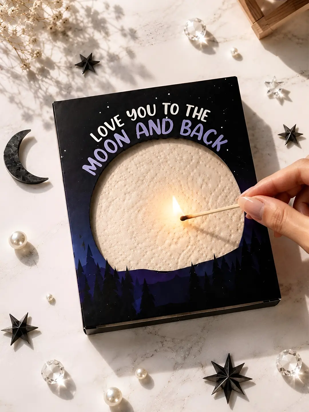 Back to the Moon Burnout Fire Card – Burn to Reveal Hidden Love Message | Romantic Surprise Gift