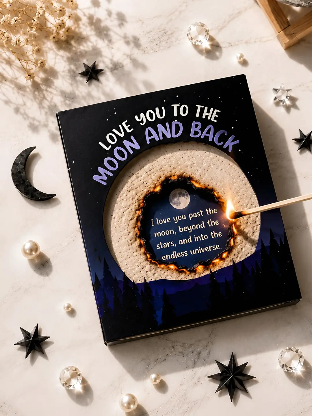 Back to the Moon Burnout Fire Card – Burn to Reveal Hidden Love Message | Romantic Surprise Gift