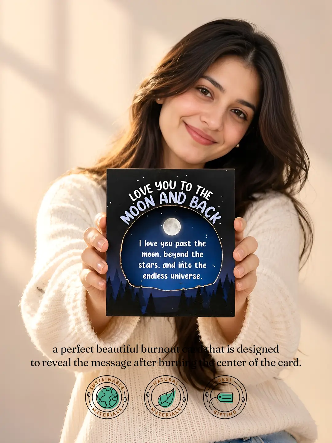 Back to the Moon Burnout Fire Card – Burn to Reveal Hidden Love Message | Romantic Surprise Gift