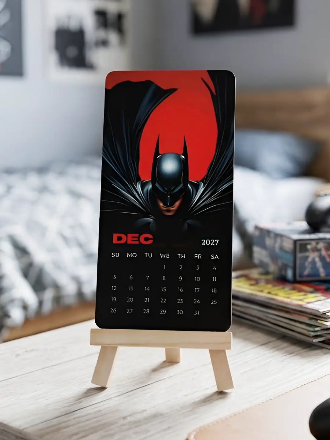 Batman Mini Desk Calendar 2027 with 12 month calendar set and wooden stand