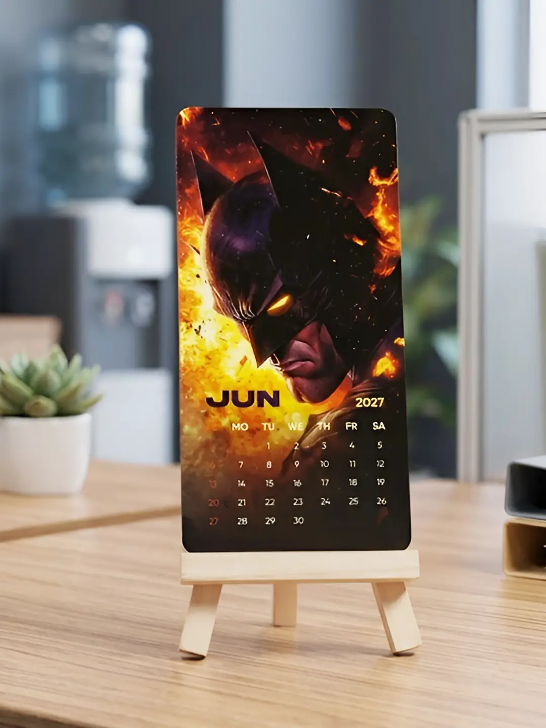 Batman Mini Desk Calendar 2027 – 12-Month Table Calendar with Wooden Stand