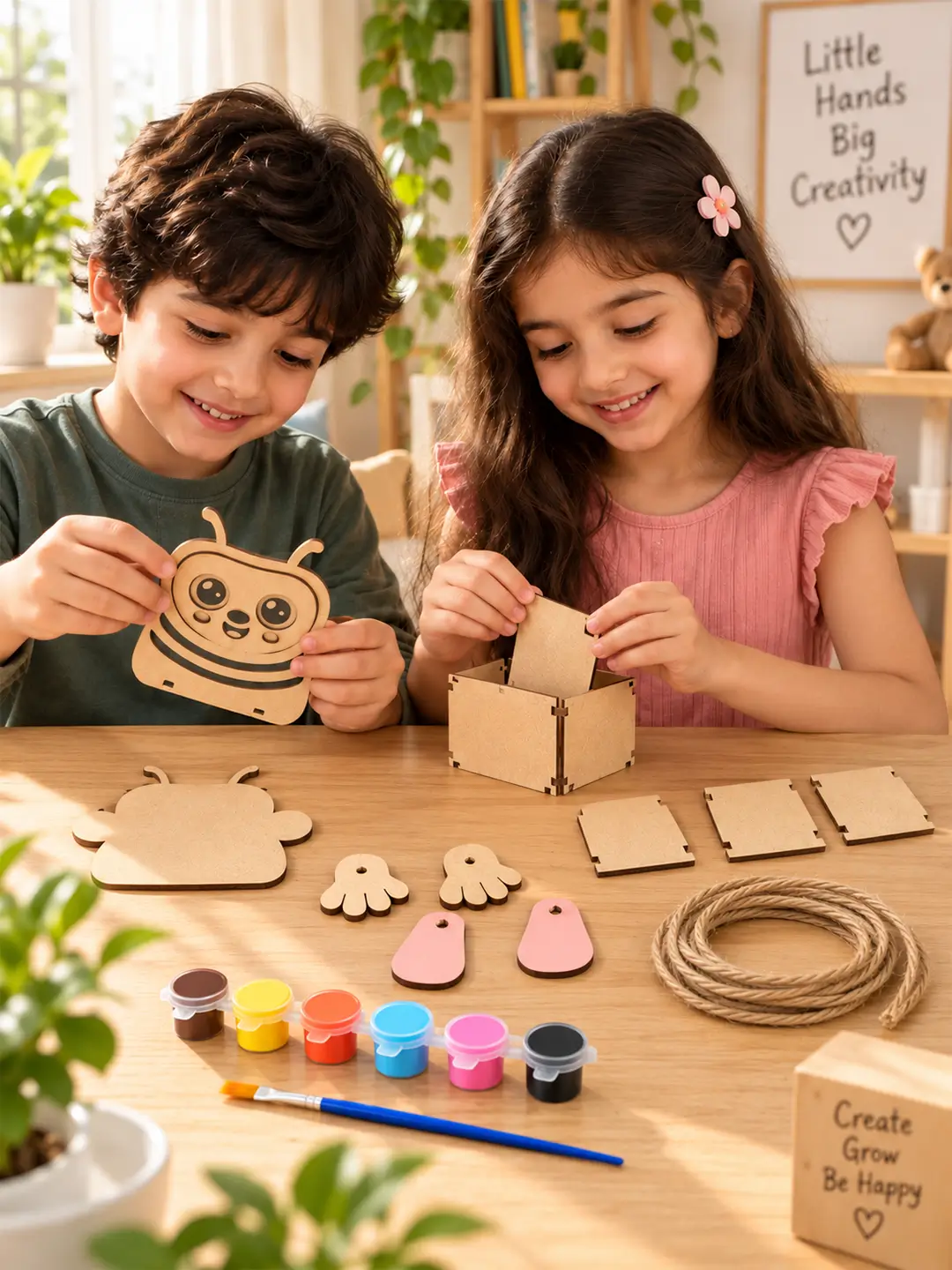 DIY Bee Swinger Planter for Kids – 4MM MDF Wooden Painting & Craft Kit | Ages 6–10 | Birthday Return Gift