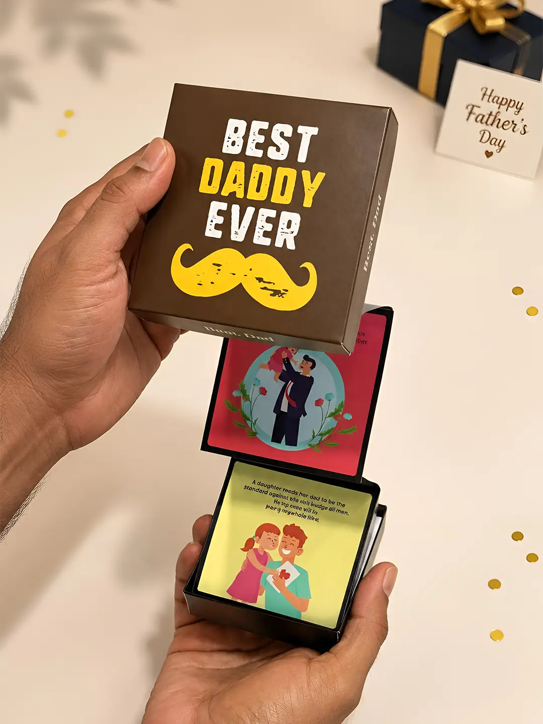 Best Dad Accordion Album with 12 message cards unfolding from Best Daddy Ever Father’s Day theme box