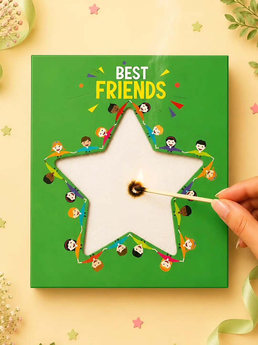 Best Friends Burnout Fire Card – Burn to Reveal Hidden Friendship Message | Unique Gift for Best Friend