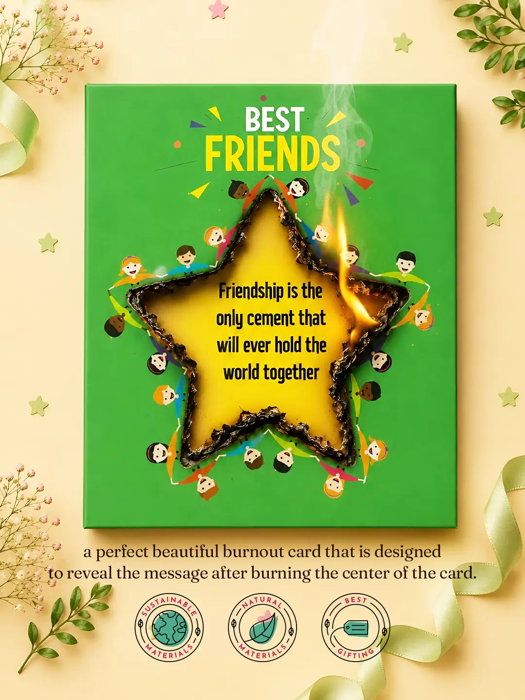 Best Friends Burnout Fire Card – Burn to Reveal Hidden Friendship Message | Unique Gift for Best Friend
