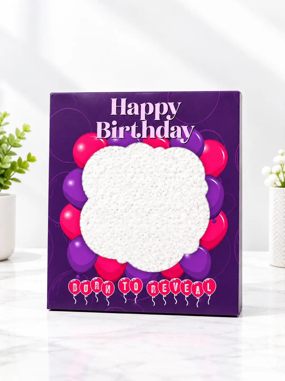 Birthday Balloon Burnout Fire Card with Happy Birthday balloon design and centre tissue for burn-to-reveal hidden message