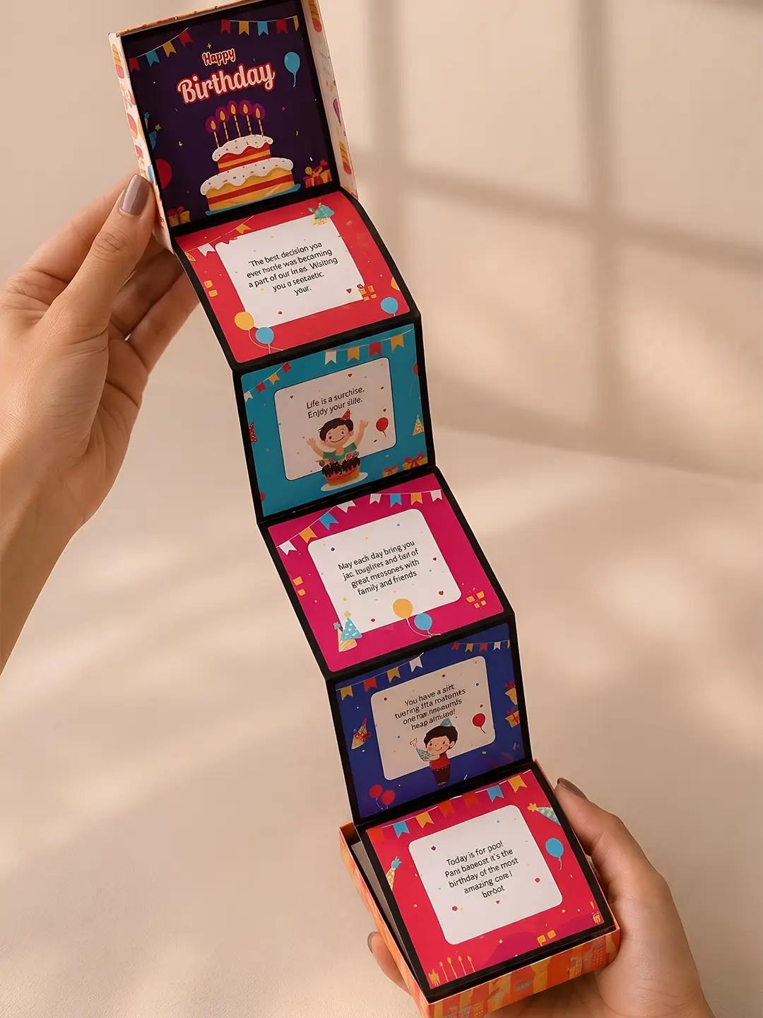 Birthday Celebration Accordion Album – 12 Message Cards in Birthday Theme Gift Box