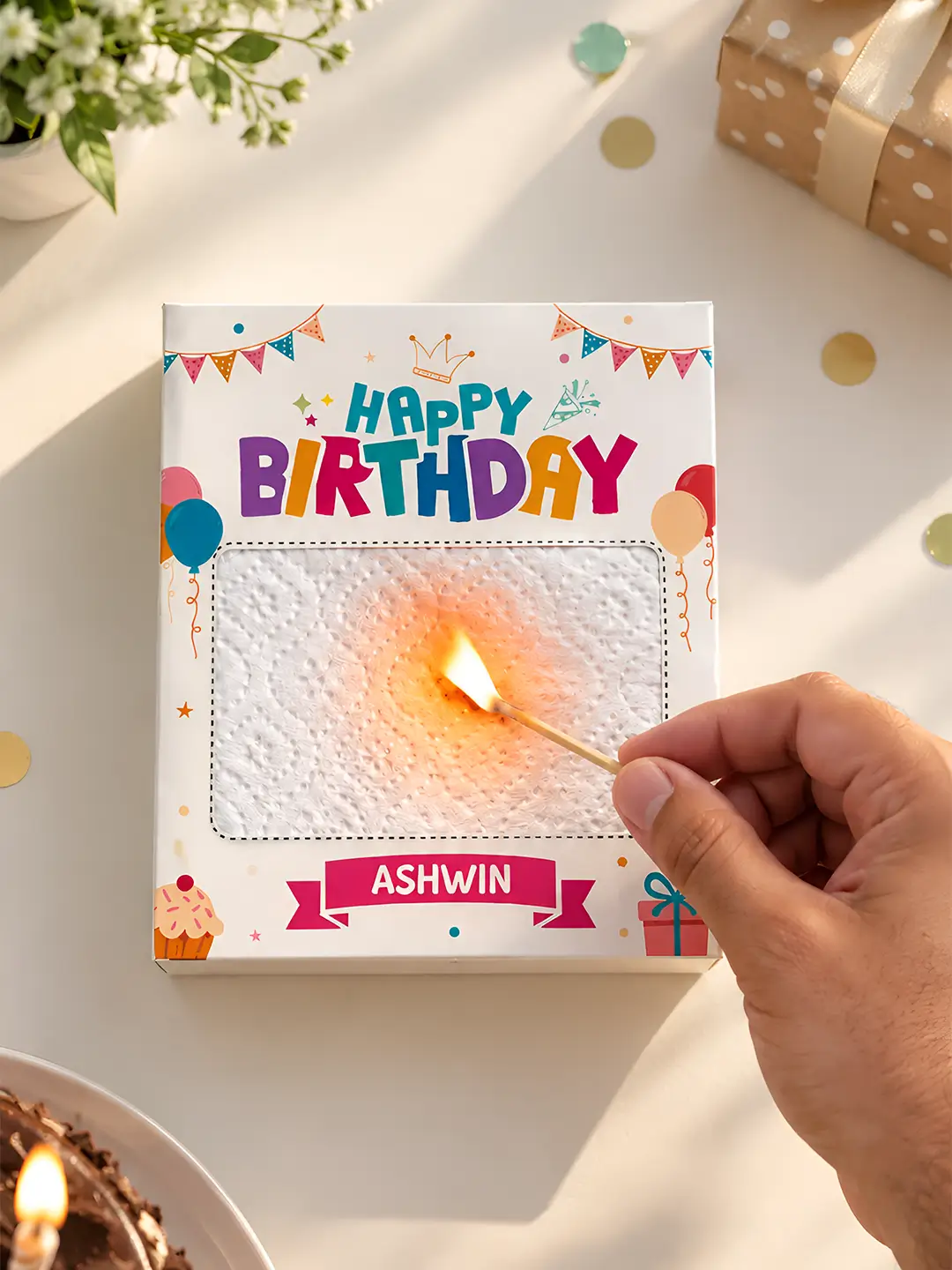 Birthday Celebration Burnout Fire Card – Surprise Message Reveal Birthday Gift