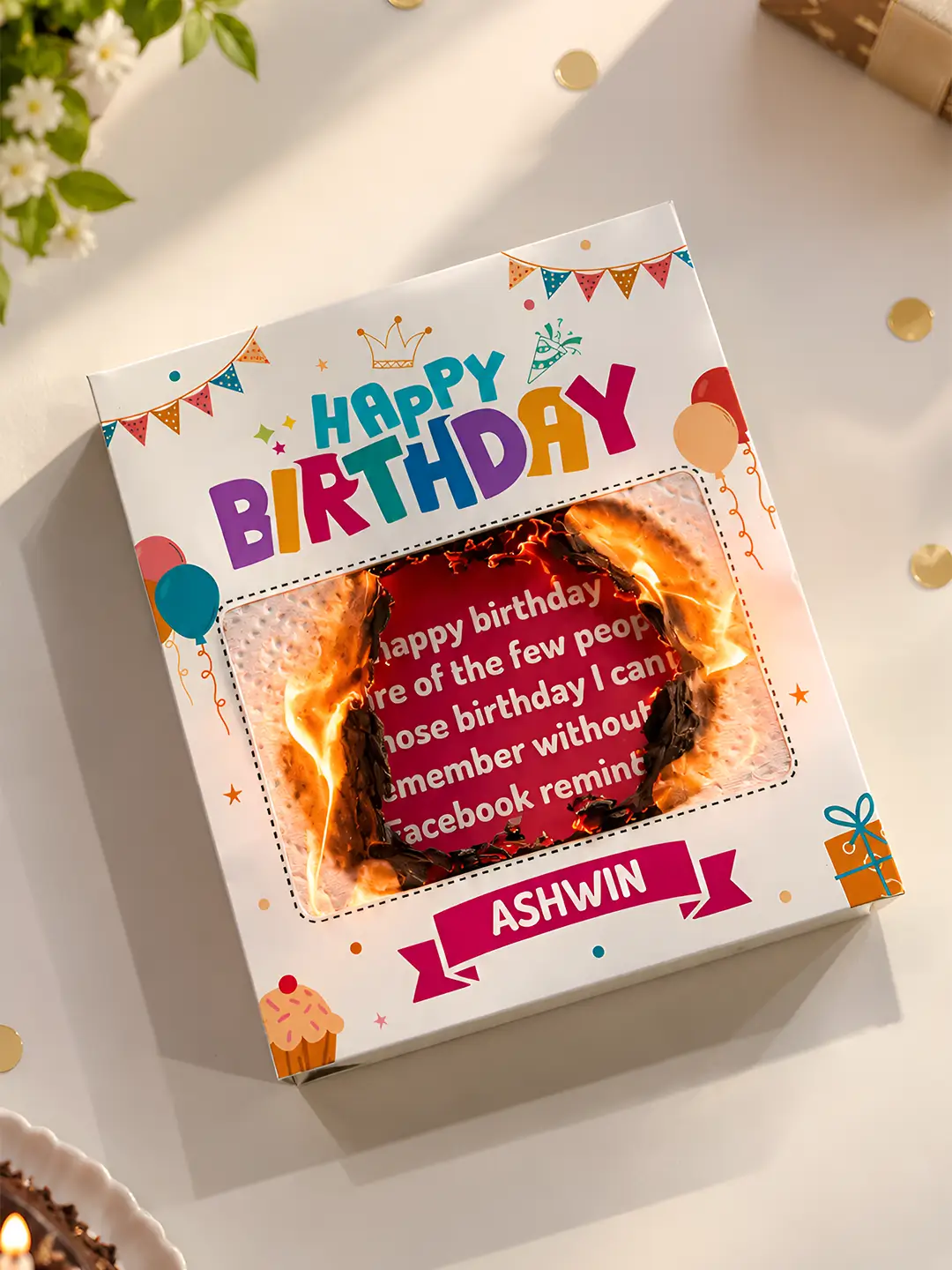 Birthday Celebration Burnout Fire Card – Surprise Message Reveal Birthday Gift
