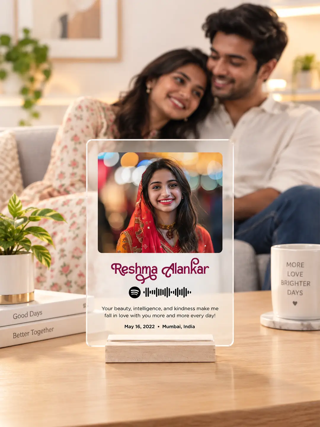Captured Memory Acrylic Desk Stand – Personalized Photo & Spotify Song Keepsake