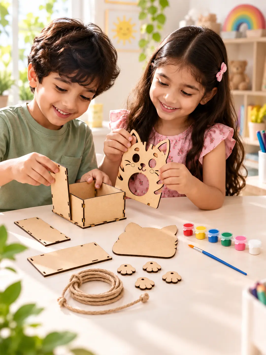 DIY Cat Swinger Planter for Kids – 4MM MDF Wooden Painting & Craft Kit | Ages 6–10 | Birthday Return Gift