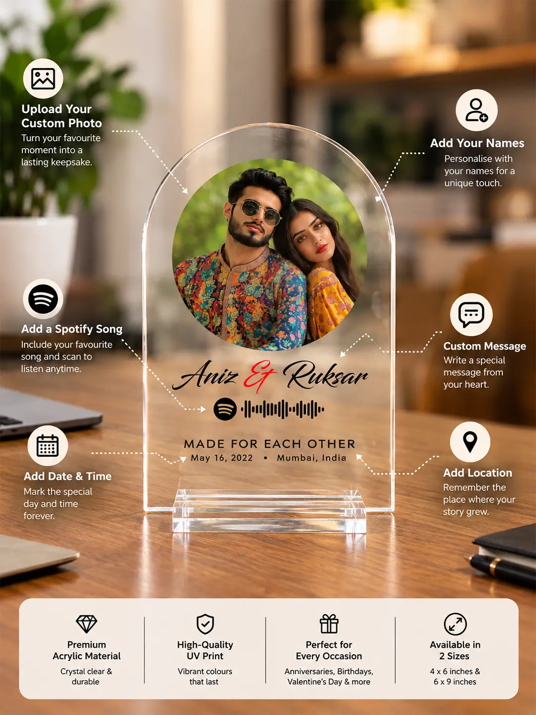 Circle of Life Personalized Acrylic Photo Desk Stand with Spotify Song, Custom Message & Date