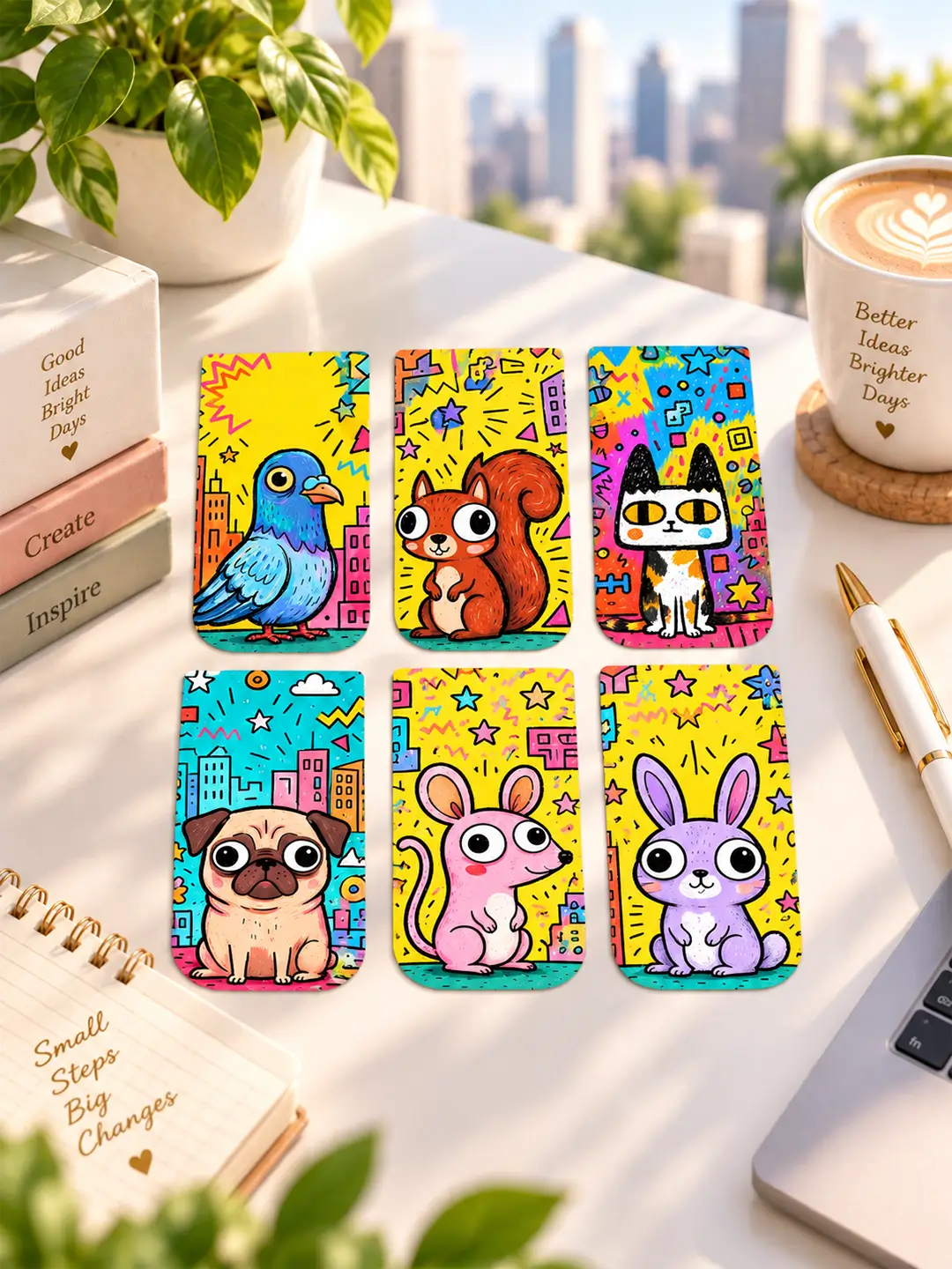 City Menace Magnetic Bookmark – Set of 6 Cute Animal Bookmarks for Book Lovers