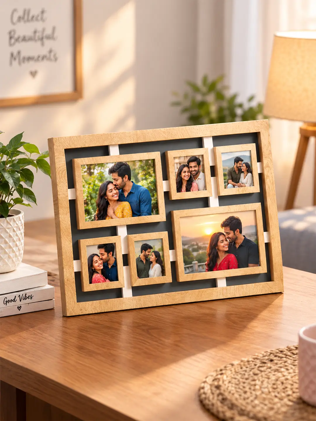 Collage Desk Photo Frame – Wooden 6 Photo Display Frame with Stand