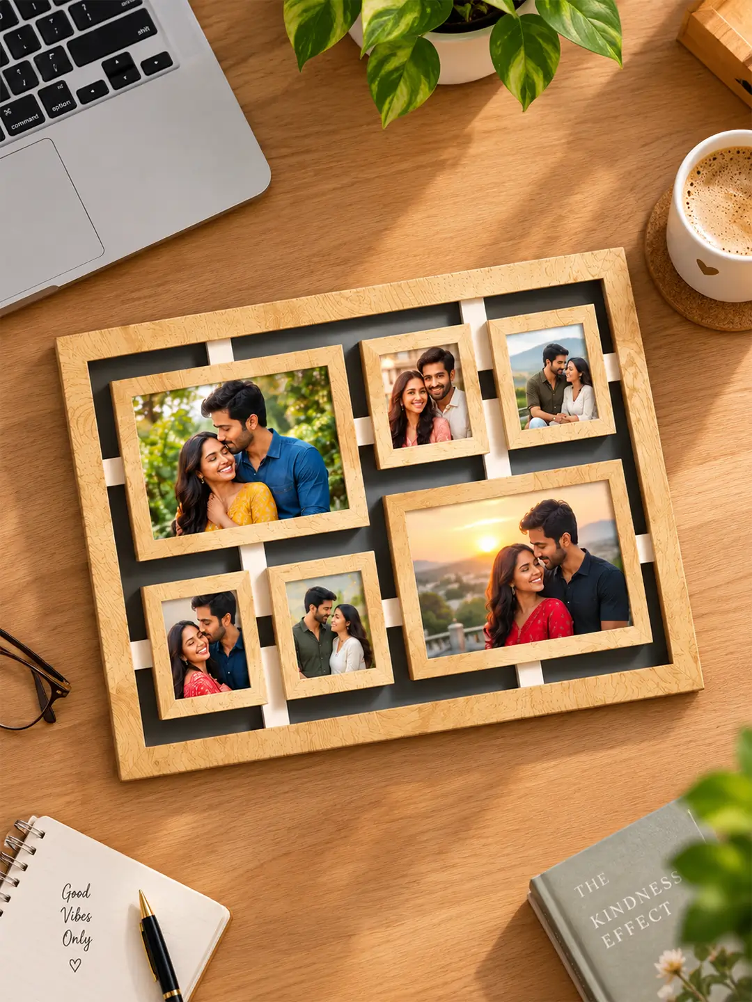 Collage Desk Photo Frame – Wooden 6 Photo Display Frame with Stand