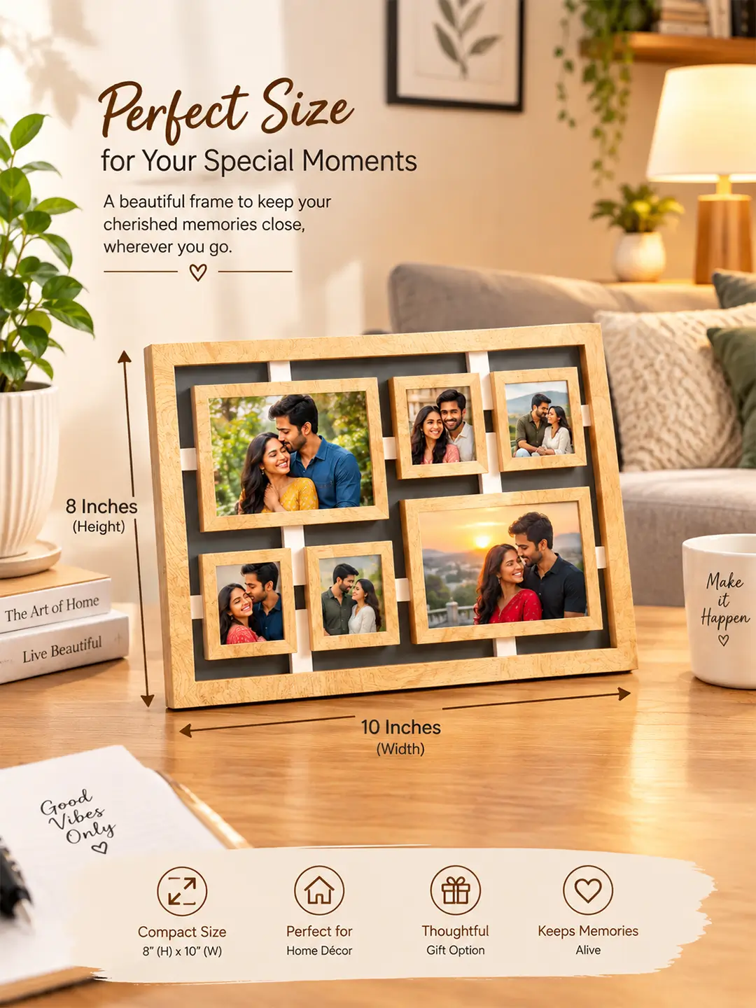 Collage Desk Photo Frame – Wooden 6 Photo Display Frame with Stand
