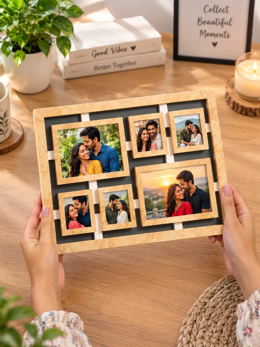 Collage Desk Photo Frame – Wooden 6 Photo Display Frame with Stand