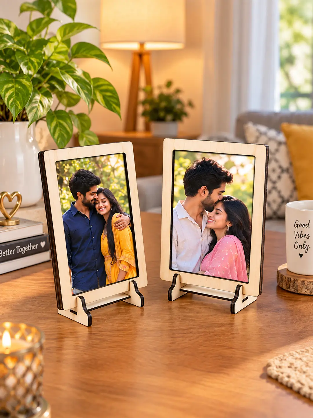Connection Desk Photo Frame – Wooden Set of 2 Photo Frames with Stand