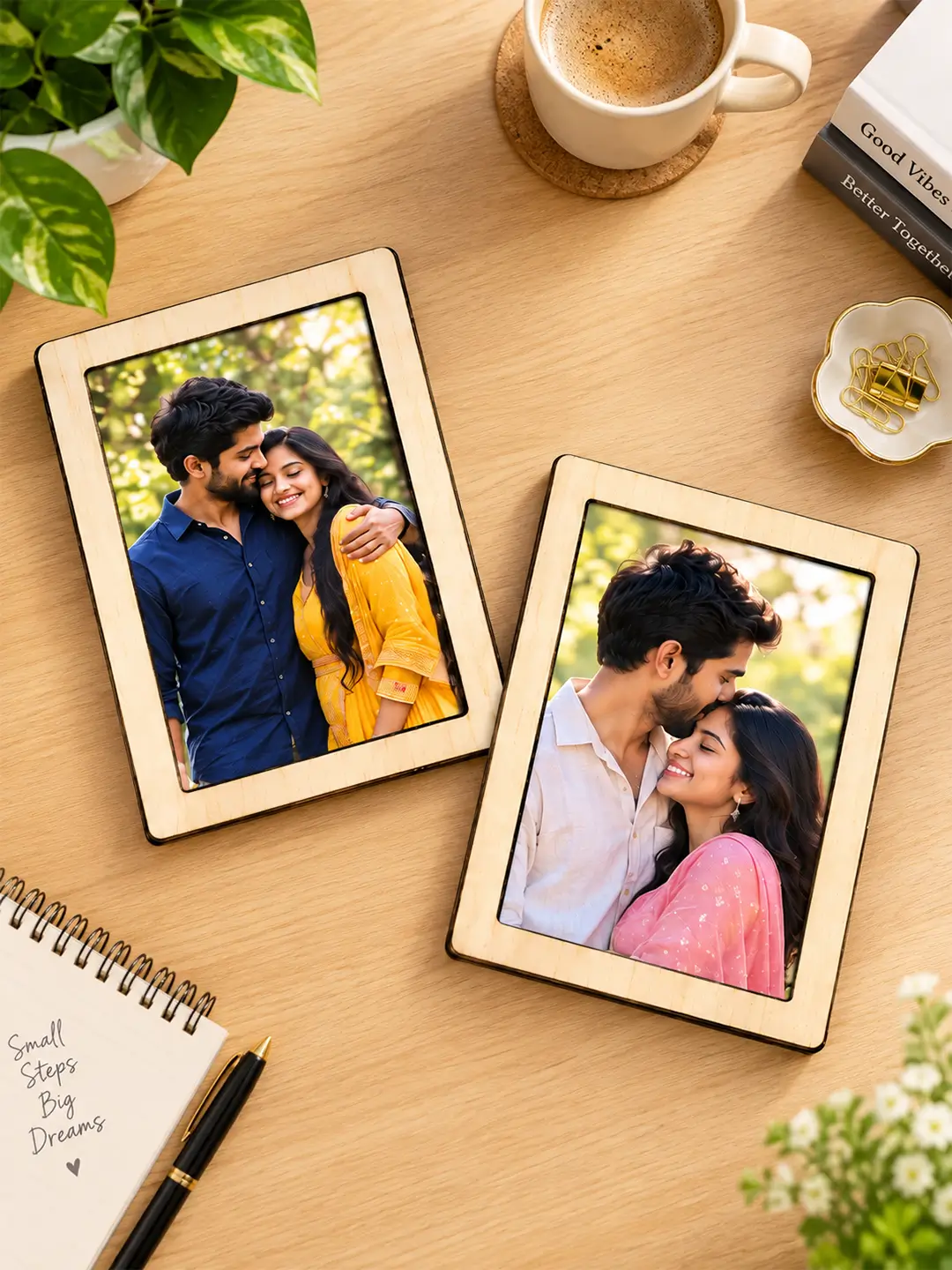 Connection Desk Photo Frame – Wooden Set of 2 Photo Frames with Stand