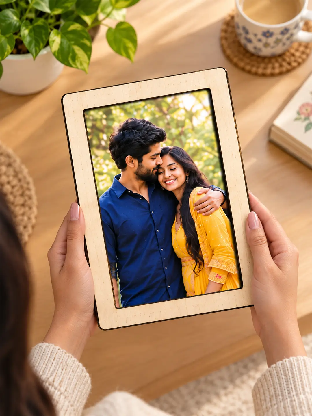 Connection Desk Photo Frame – Wooden Set of 2 Photo Frames with Stand