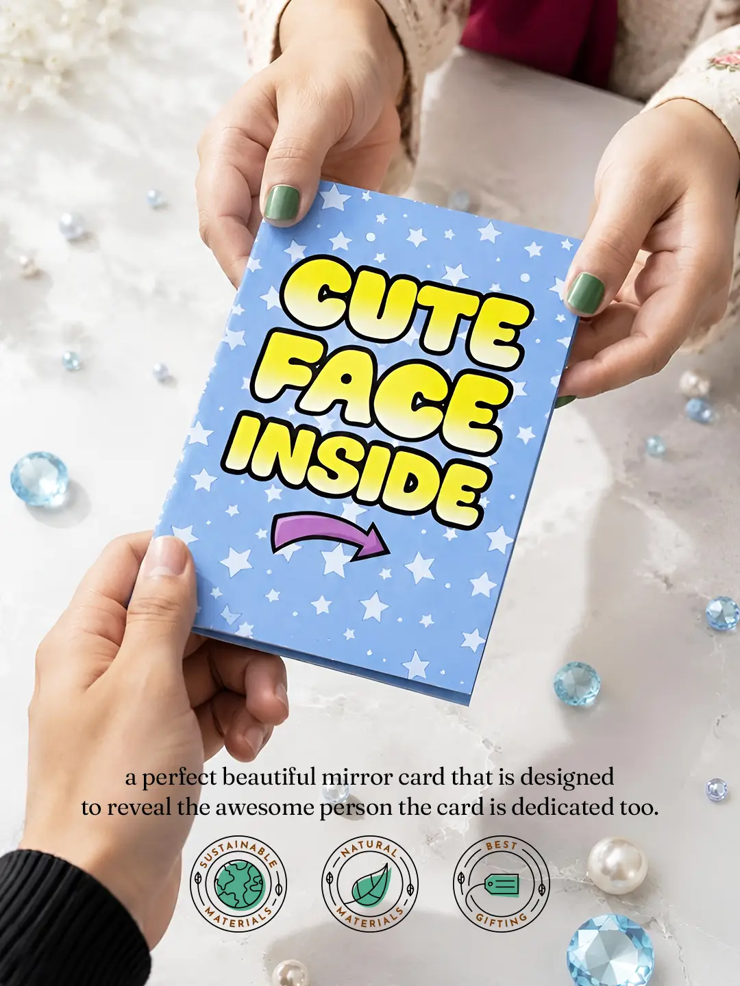 Cute Face Inside Mirror Card – Cute & Funny Greeting Card with Surprise Mirror