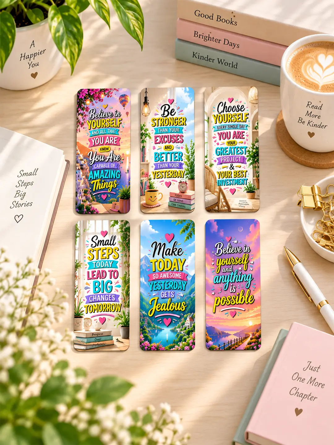 Daily Affirmation Magnetic Bookmark Set of 6 – Inspirational Bookmarks for Book Lovers