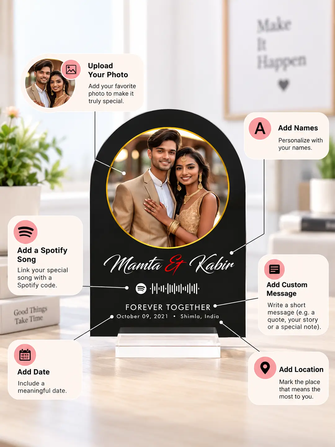 Dark Fantasy Personalized Acrylic Desk Stand – Custom Photo, Name & Spotify Song Gift
