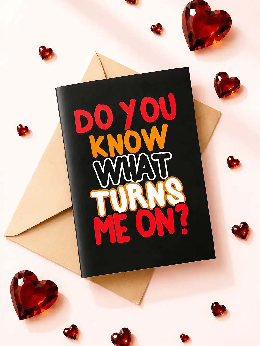 Do You Know What Turns Me On Mirror Card open with black interior, flirty message and surprise mirror for partner