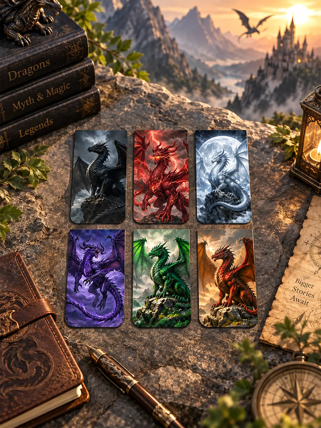 Fantasy Dragon Magnetic Bookmark – Set of 6 Dragon Bookmarks for Fantasy Lovers & Bookworms