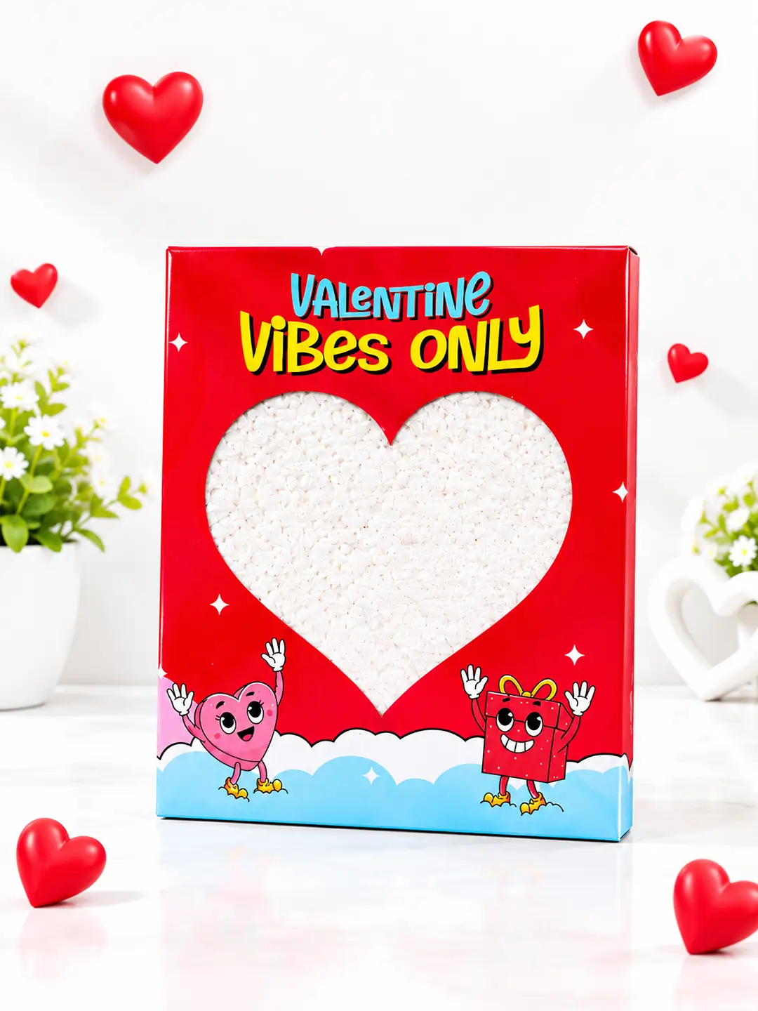 Floating Hearts Burnout Fire Card with Valentine Vibes Only design and heart-shaped tissue for revealing a hidden love message