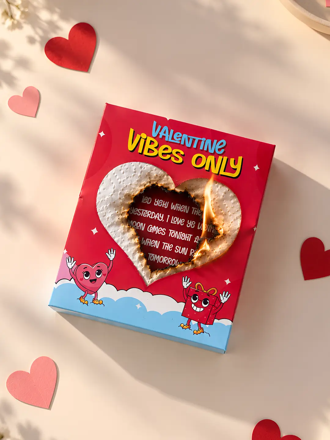 Floating Hearts Burnout Fire Card – Burn to Reveal Hidden Love Message | Unique Valentine’s Day Gift